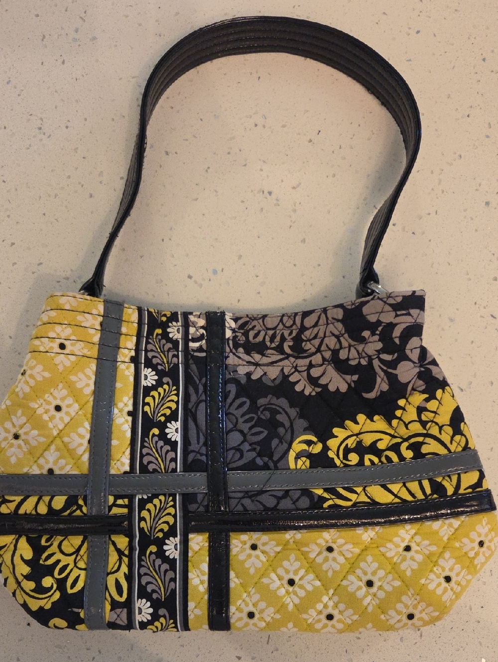 Vera Bradley Yellow and Black Quilted Patchwork Shoulder Bag